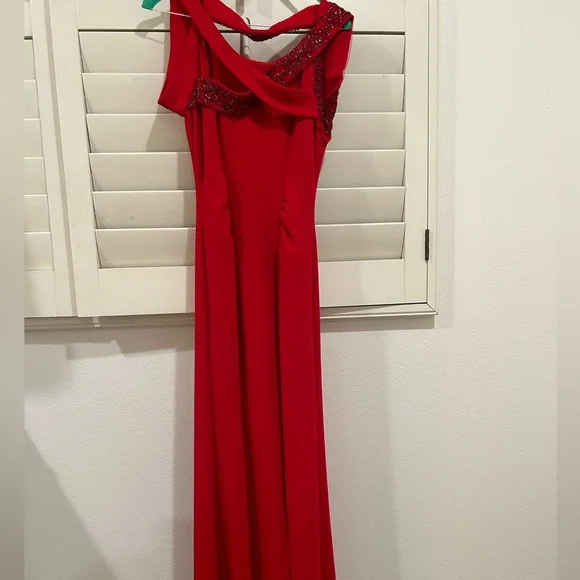 red dress with two slits Red Ruched Sides Slit Maxi Dress Small